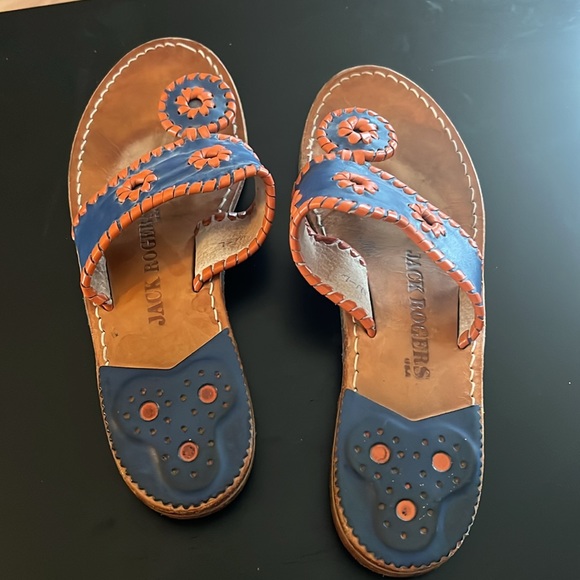 Jack Rogers Navajo Rattan Open Toe Slide On Sandals Midnight Blue/Orange… - Picture 2 of 4